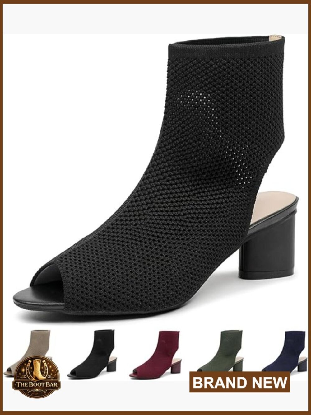 Knit Peep Toe Slingback Chunky Heel Ankle Booties Sandals